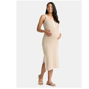 Time and Tru Beige Ribbed Maxi Maternity Dress